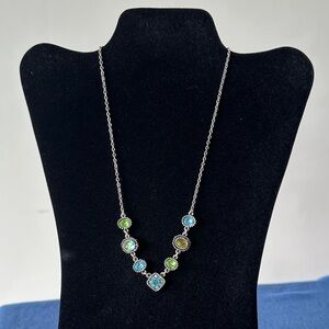 Lia Sophia Silver Necklace with Blue and Green Gems